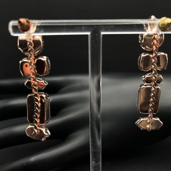 Vintage Blue Aurora Borealis Rhinestone Dangle Pierced Earrings Rose Gold Tone - Picture 5 of 9